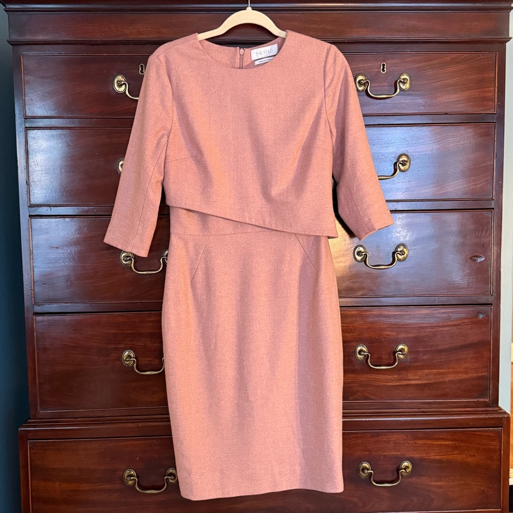 The Fold London Heathered Pink 3/4 Sleeve Dress UK 12 (Fits like US 6)